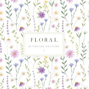 Sommer florales digitales Papier, Aquarell digitales Papier, Wildblumen grün floral nahtloses Muster, Scrapbooking digitales Papier