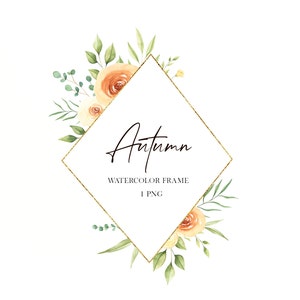 Boho dusty roses aquarelle cadre floral, Cadres dorés roses png, Clipart de mariage, Cadres floraux d’automne clipart