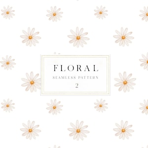 Papier numérique floral Daisy, motif sans couture floral neutre, papier numérique floral d’été, papier numérique aquarelle