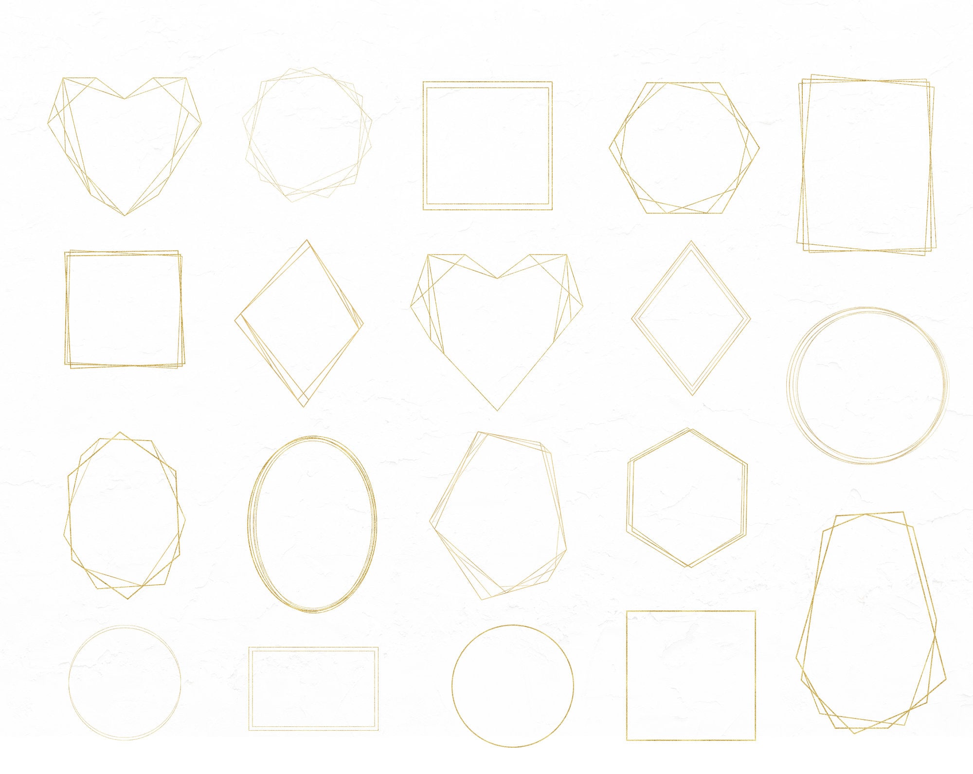 Golden Frames Clipart, Geometric Digital Frames Png, Wedding Invitation ...