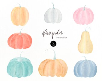 Akvarell pumpa Clipart PNG, guldrosa pastell dammblå pumpa Clipart, höstpumpaskörd