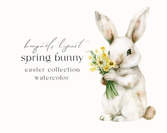Acuarela de imágenes prediseñadas de conejito de Pascua, imágenes prediseñadas de conejito con ramos de flores, conejito bebé de primavera png, invitación de baby shower, acuarela de conejo png