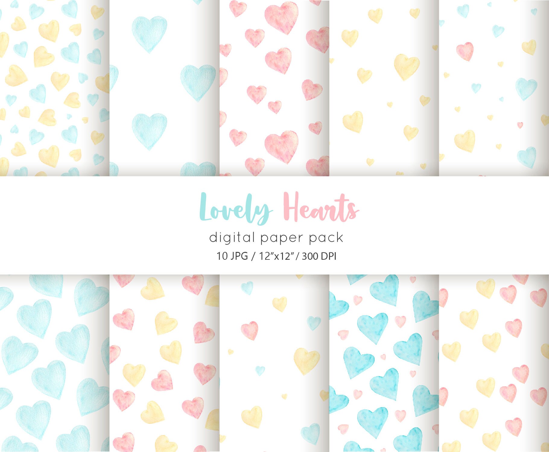 Valentines digital paper, Watercolor hearts seamless pattern, Love digital paper pack, Seamless pattern watercolor