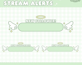 Animated Angel Alerts, Twitch, Stream Alerts, Green Alerts, Halo, Kawaii, Angel Wings, Starry, Cute Aesthetic, Angelic