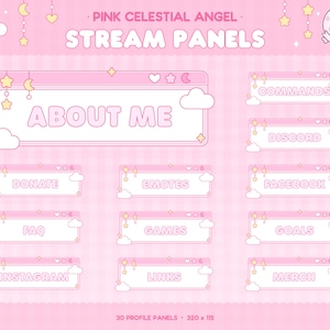 Celestial Panels, Twitch, Stream Panels, Clouds, Overlay Pack, Streamer, Pink Theme, Angel, Kawaii, Cute Aesthetic