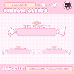 Animated Angel Alerts, Twitch, Stream Alerts, Pink Theme, Halo, Kawaii, Angel Wings, Starry, Cute Aesthetic. Angelic