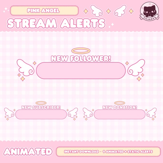 Animated Angel Alerts, Twitch, Stream Alerts, Pink Theme, Halo, Kawaii, Angel Wings, Starry, Cute Aesthetic. Angelic