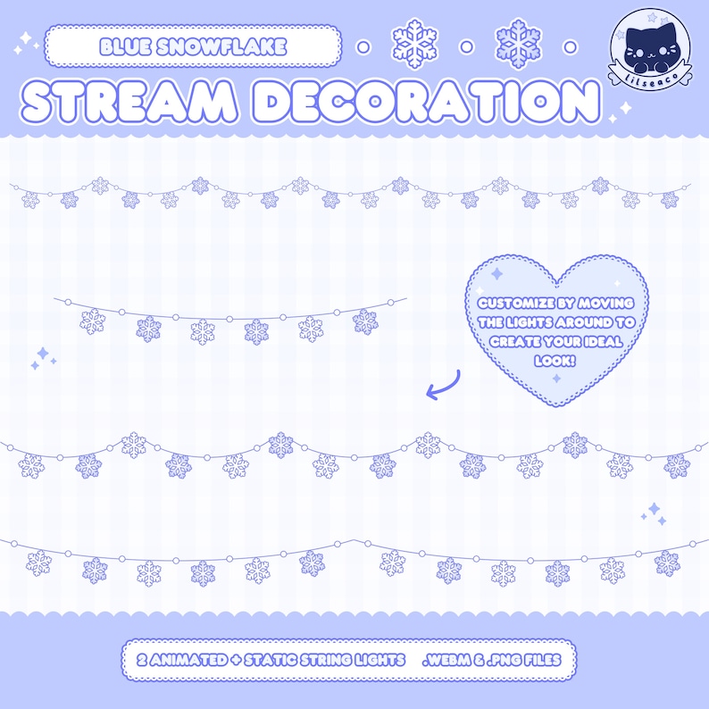 Snowflake String Rows Animated Snowflake String Light Overlay, Twitch, Christmas, Cozy ...