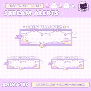 Animated Spooky Starry Sky Alerts, Twitch, Stream Alert, Purple, Bats, Kawaii, Halloween, Pink, Cute Aesthetic, Vtuber Asset, Ghosts, Pastel