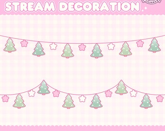 Animated Tree String Light Overlay, Twitch, Christmas, Cozy, Holiday Fairy Lights, Vtuber Assets, Kawaii, Cute, Holiday Stream, Pastel, Pink