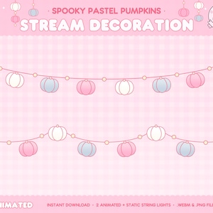 Animated Pumpkin String Light Stream Overlay, Animated Twitch Overlay, Stream, Pink, Halloween Theme, Vtuber, Kawaii, Spooky, Cute Aesthetic