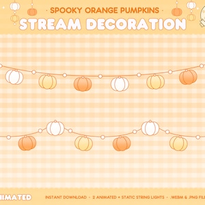 Animated Pumpkin String Lights Stream Overlay, Animated Twitch Overlay, Stream Pack, Halloween Theme, Vtuber, Kawaii, Spooky, Cute Aesthetic