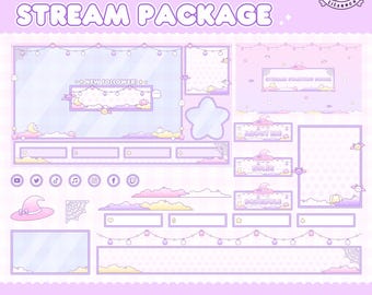 Animated Spooky Starry Sky Stream Package, Twitch, Purple, Alerts, Panels, Overlays, Vtuber, Halloween, Kawaii, Pastel Goth, Ghosts, Bats