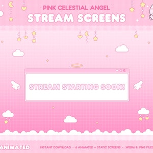 Animated Celestial Angel Screens, Twitch, Stream Screens, Starting Soon, BRB, Offline Screen, Cloudy, Pink Theme, Kawaii, Cute Aesthetic