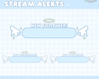 Animated Angel Alerts, Twitch, Stream Alerts, Blue Alerts, Halo, Kawaii, Angel Wings, Starry, Cute Aesthetic, Angelic