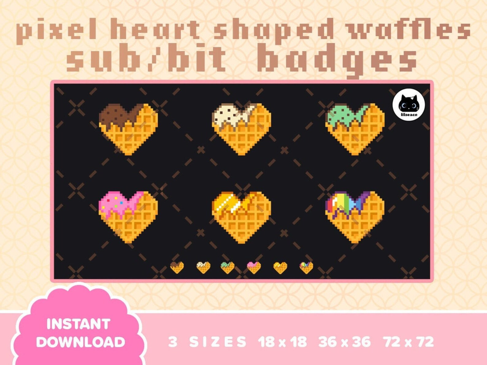 Pixel Heart Shaped Waffles Twitch Sub/Bit Badges Etsy