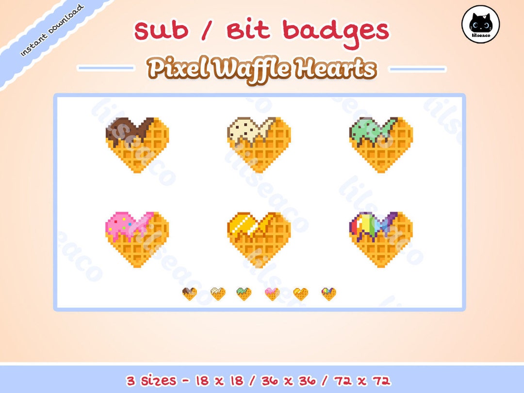 Pixel Heart Waffles Twitch Sub/bit Badges / Twitch / Ice Cream Etsy