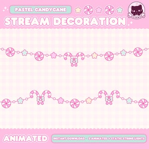 Superposición de luces de cuerda de bastón de caramelo animada, Twitch, Navidad, Acogedor, Luces navideñas, Vtuber, Kawaii, Estética linda, Stream navideño