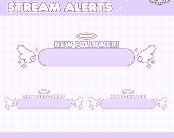 Animated Angel Alerts, Twitch, Stream Alerts, Purple Alerts, Halo, Kawaii, Angel Wings, Starry, Cute Aesthetic, Angelic