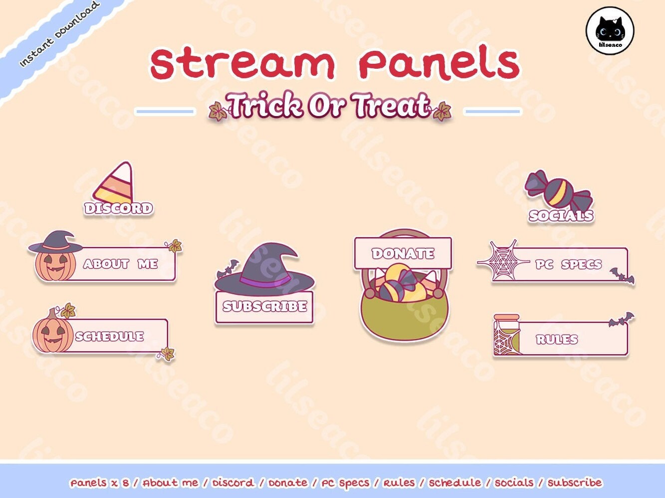Buy Trick or Treat Stream Panels X8 / Twitch / Orange / Streamer