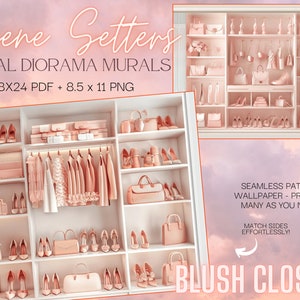 Scene Setters Blush Closets Doll Diorama Murals Digital Download Printable Background Wallpaper zdjęcie 4