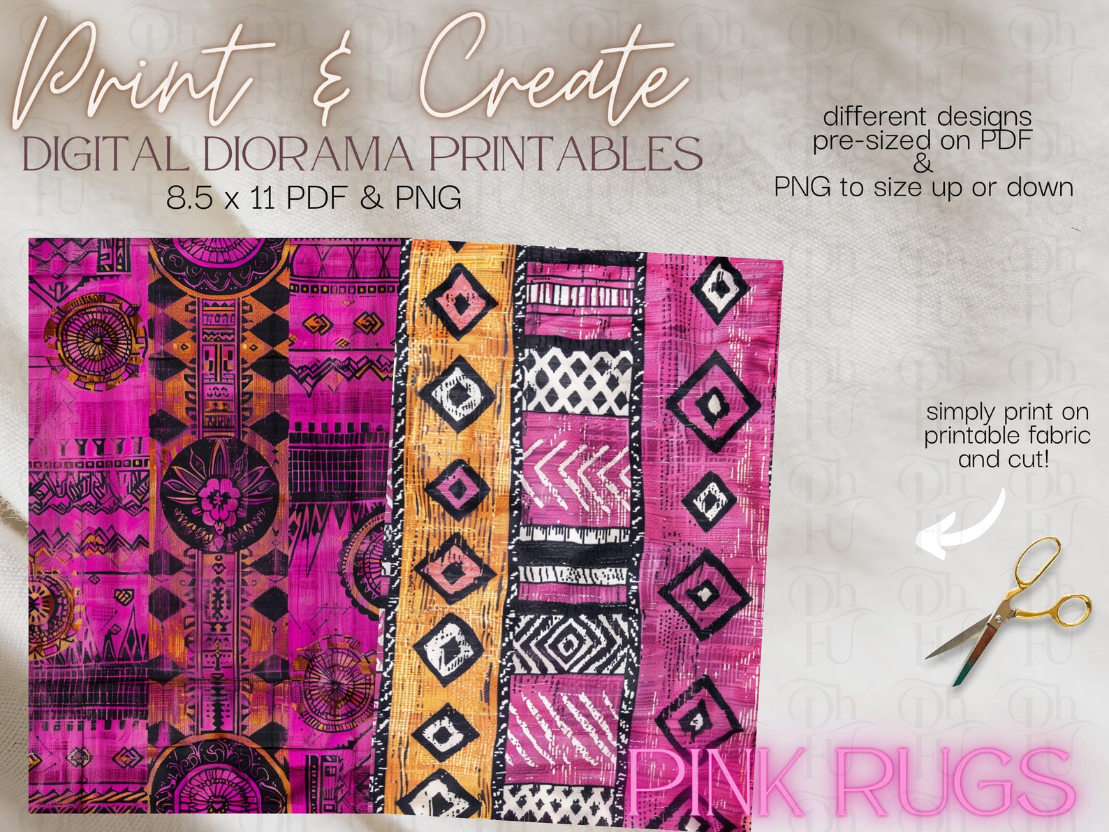 Pink Rugs - Print and Create- Printable Dollhouse Rugs - Diorama Props ...