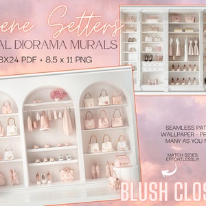 Scene Setters Blush Closets Doll Diorama Murals Digital Download Printable Background Wallpaper zdjęcie 1