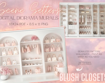 Scene Setters- Blush Closets- Doll Diorama Muurschilderingen- Digitale Download- Afdrukbare achtergrondbehang