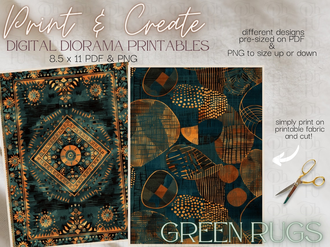 Green Rugs - Print and Create- Printable Dollhouse Rugs - Diorama Props ...