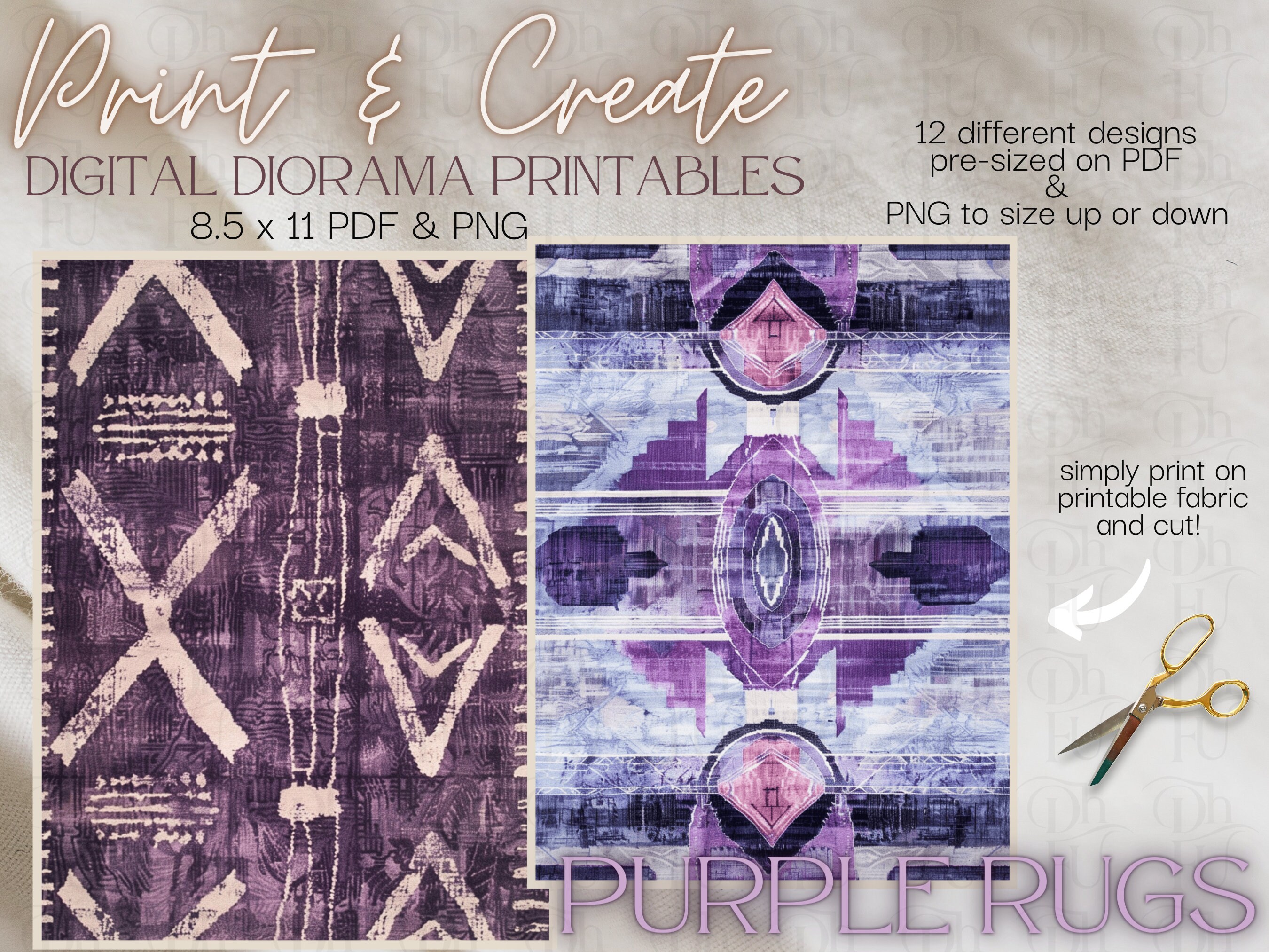 Purple Rugs - Print and Create- Printable Dollhouse Rugs - Diorama ...