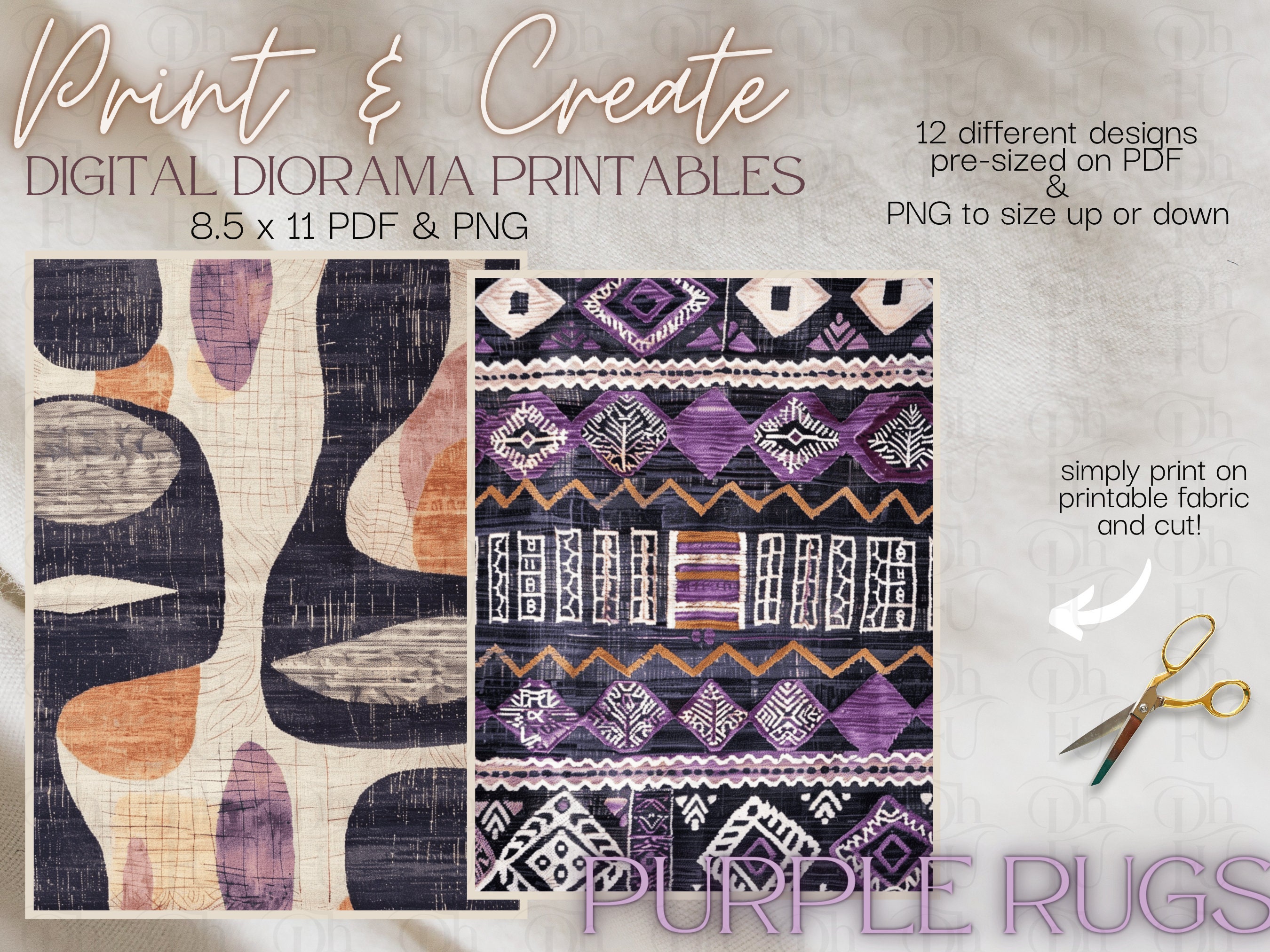 Purple Rugs - Print and Create- Printable Dollhouse Rugs - Diorama ...