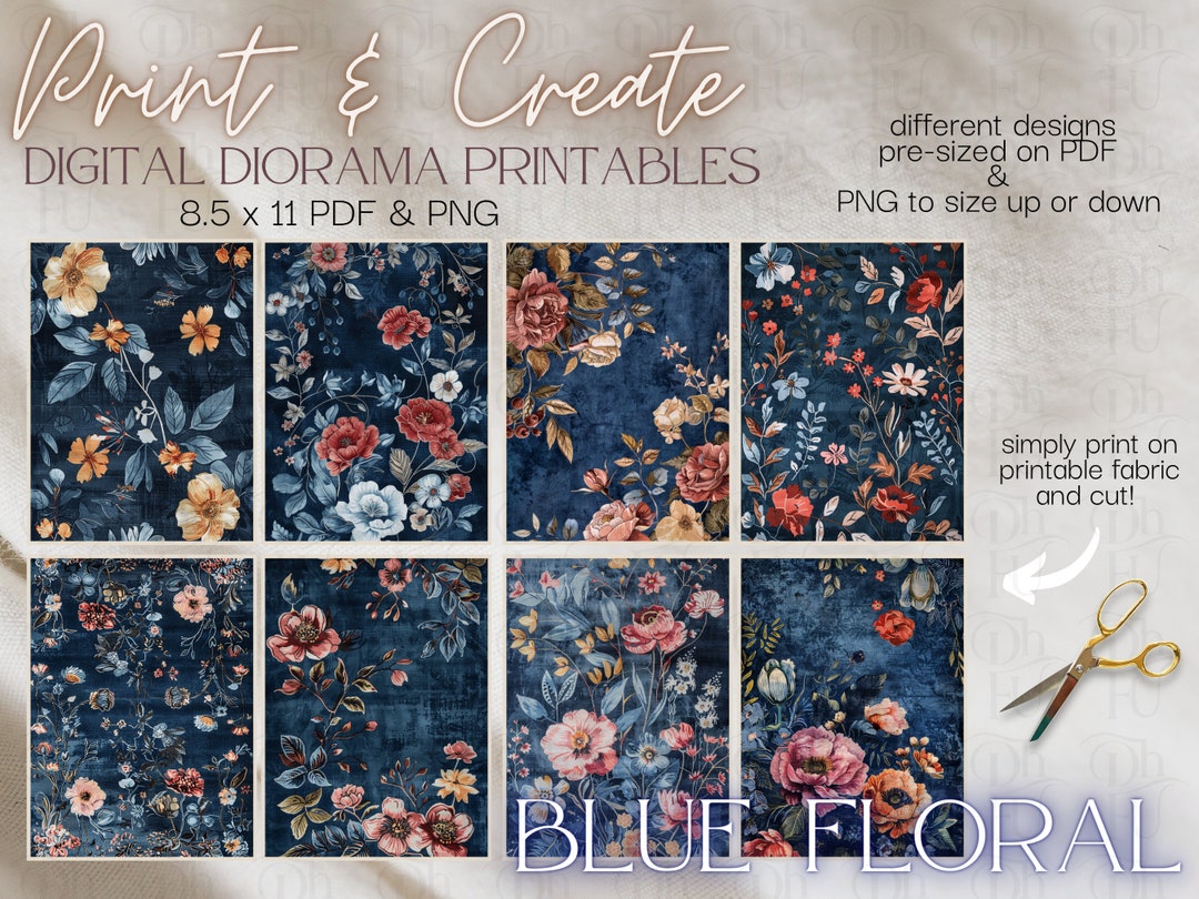 Printable Blue Rug Blue Floral Rugs- Print and Create- Printable Dollhouse Rugs - Diorama ...