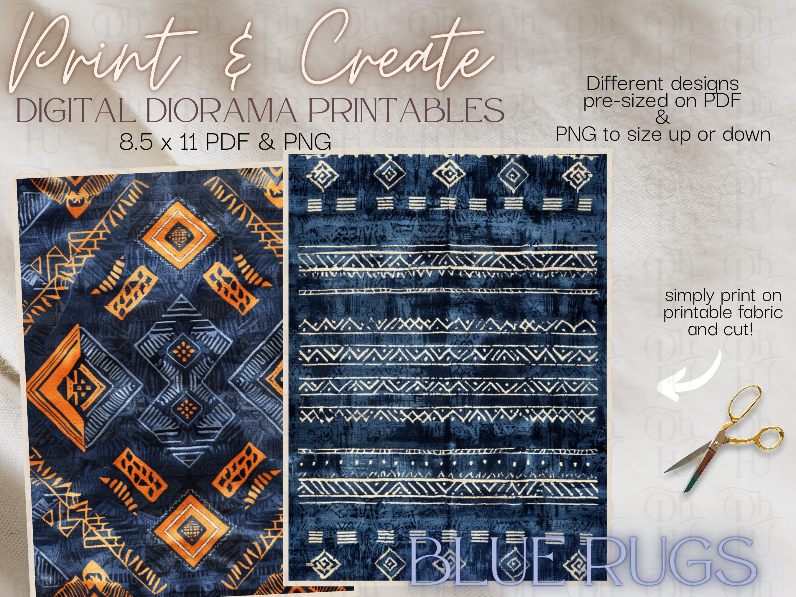 Printable Blue Rug Blue Rugs - Print and Create- Printable Dollhouse Rugs - Diorama Props ...