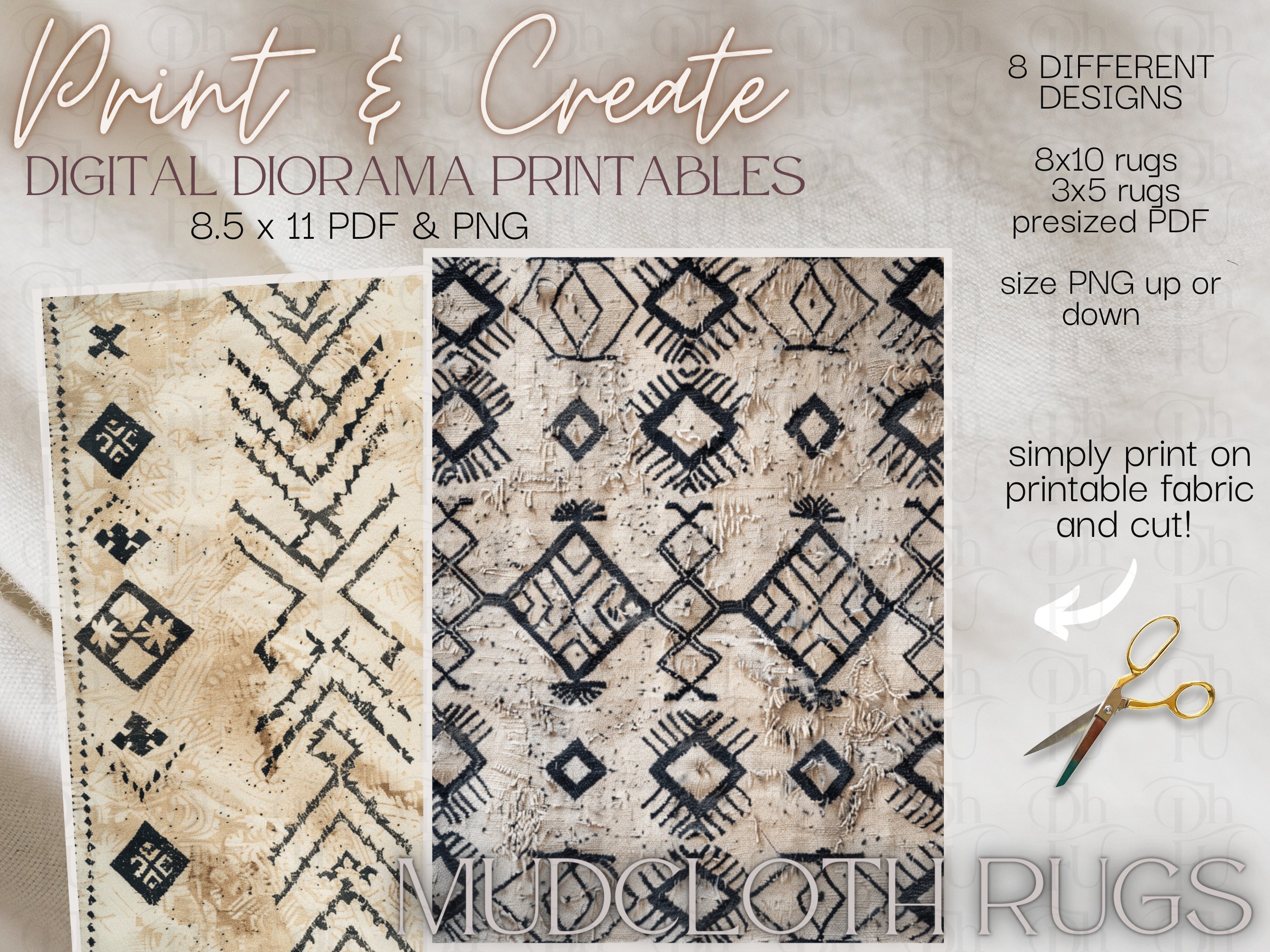 Mudcloth Rugs - Print and Create- Printable Dollhouse Rugs - Diorama ...