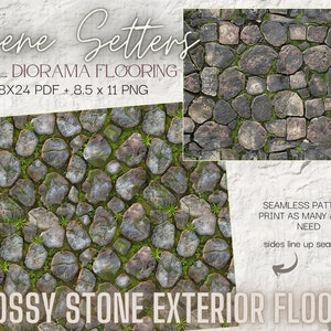 Moss Rock Stones Exterior Floors- Scene Setters -Doll Diorama Flooring- Digital Download- Printable Background