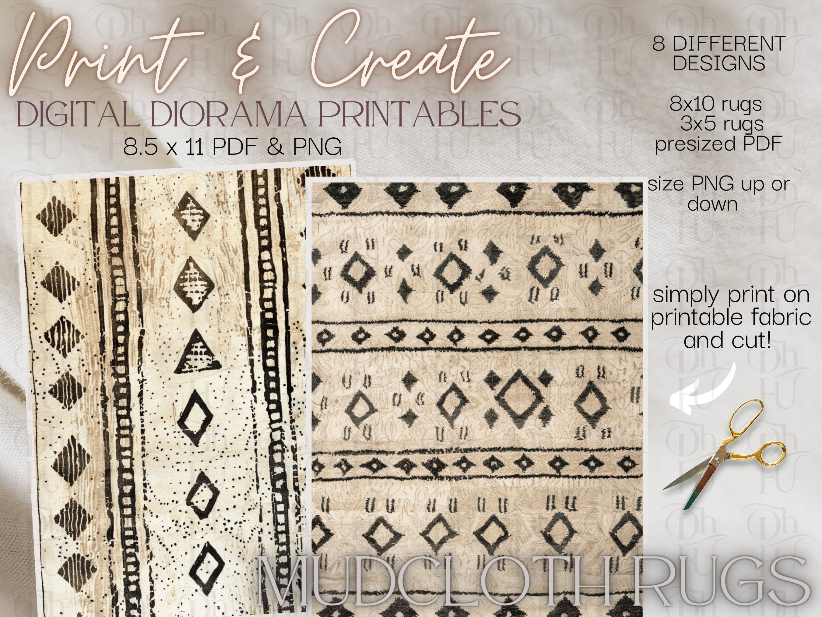 Mudcloth Rugs - Print and Create- Printable Dollhouse Rugs - Diorama ...