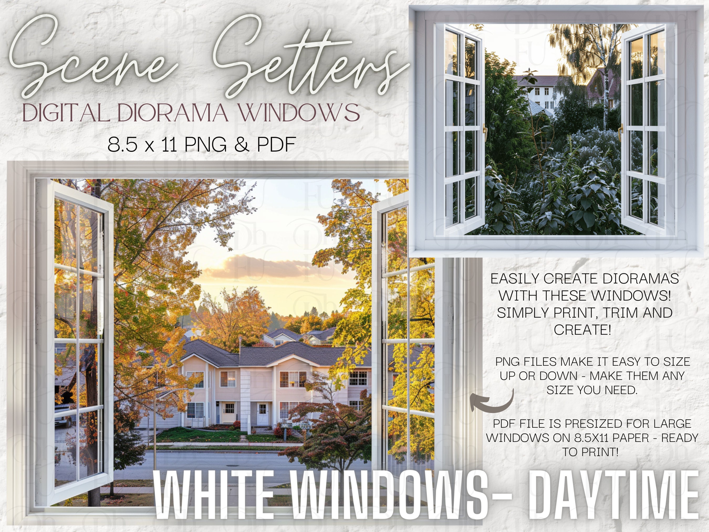 White Windows - Daytime -PNG & PDF- Scene Setters -doll Diorama WINDOWS ...