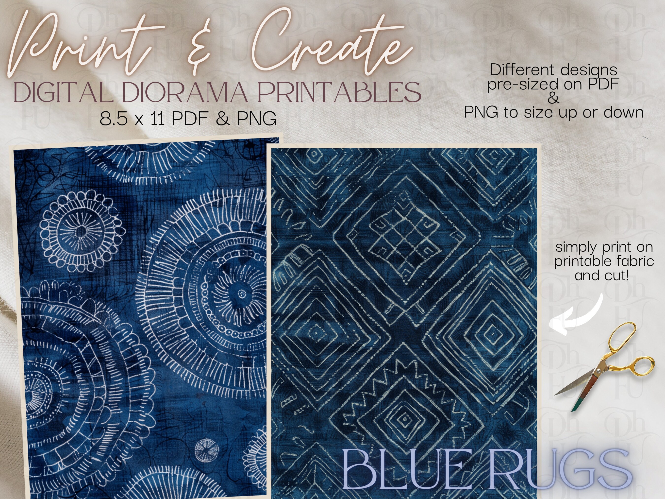 Blue Rugs - Print and Create- Printable Dollhouse Rugs - Diorama Props ...