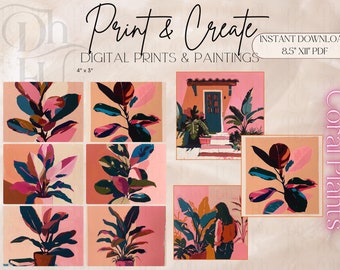 Coral Plants Portraits- Print & Create | Printable Dollhouse Art Paintings | Digital Instant Download