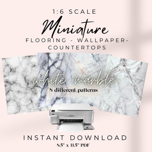 White Marble Pack- Instant Download | 1:6 miniature printable marble  wallpaper flooring countertop