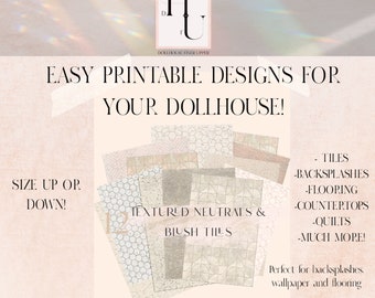 Textured Neutrals & Blush Tiles Digital Patterns for backsplash, wallpaper and flooring! - DOLLHOUSE Printables - INSTANT DIGITAL Download