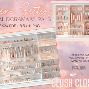 Scene Setters Blush Closets Doll Diorama Murals Digital Download Printable Background Wallpaper zdjęcie 2