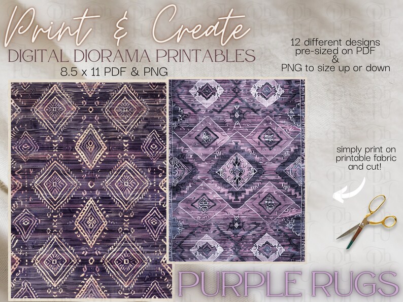 Purple Rugs - Print and Create- Printable Dollhouse Rugs - Diorama ...