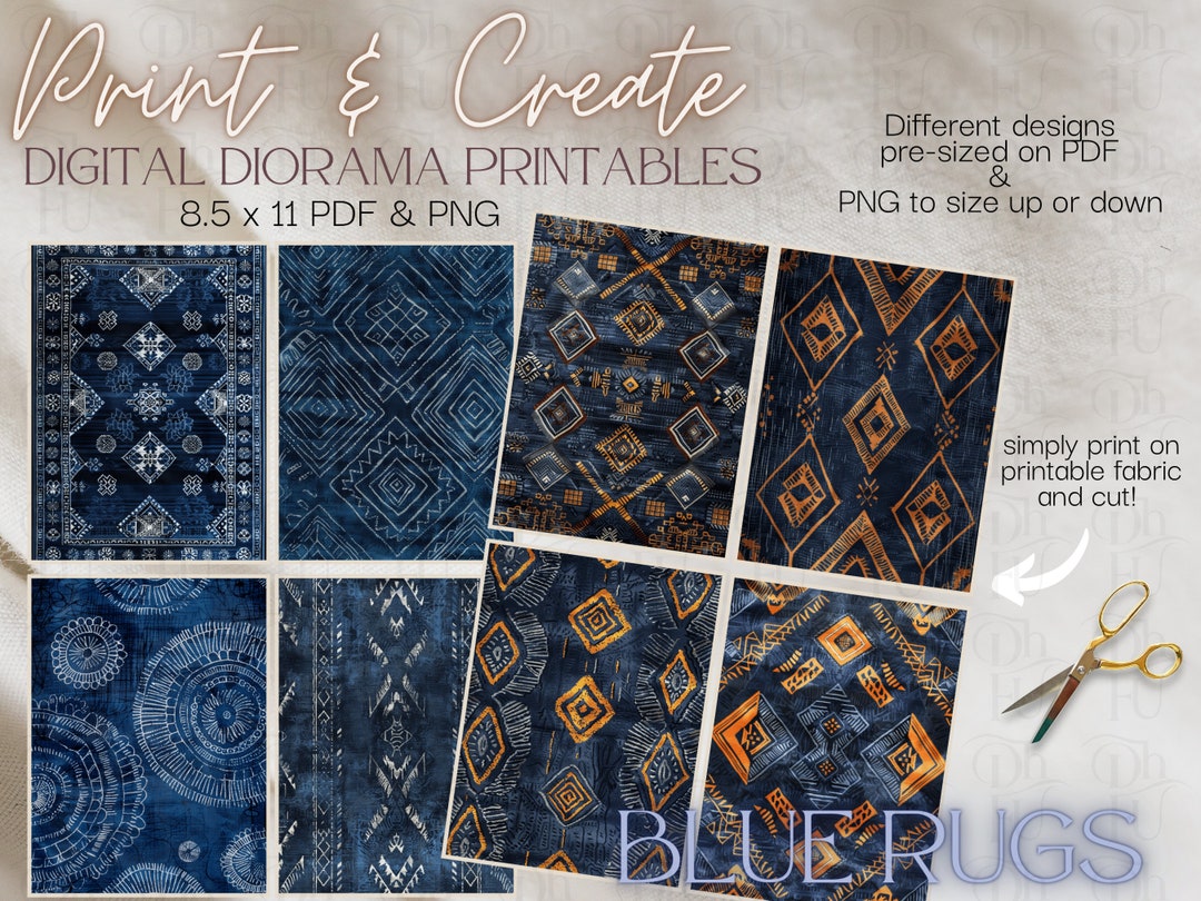 Printable Blue Rug Blue Rugs - Print and Create- Printable Dollhouse Rugs - Diorama Props ...