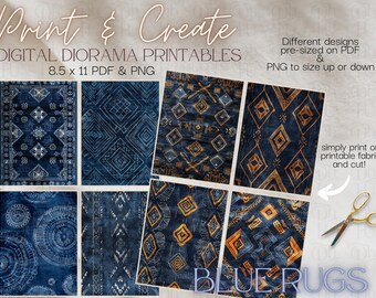 Blue Rugs -  Print and Create-  Printable Dollhouse rugs - Diorama props - Instant Download