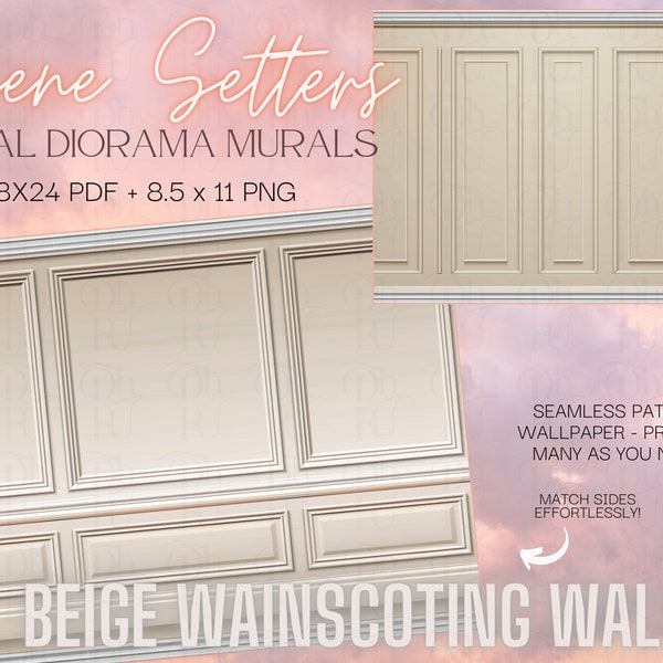 Scene Setters- Beige Wainscoting Walls- Doll Diorama Murals- Digital Download- Printable Background Wallpaper