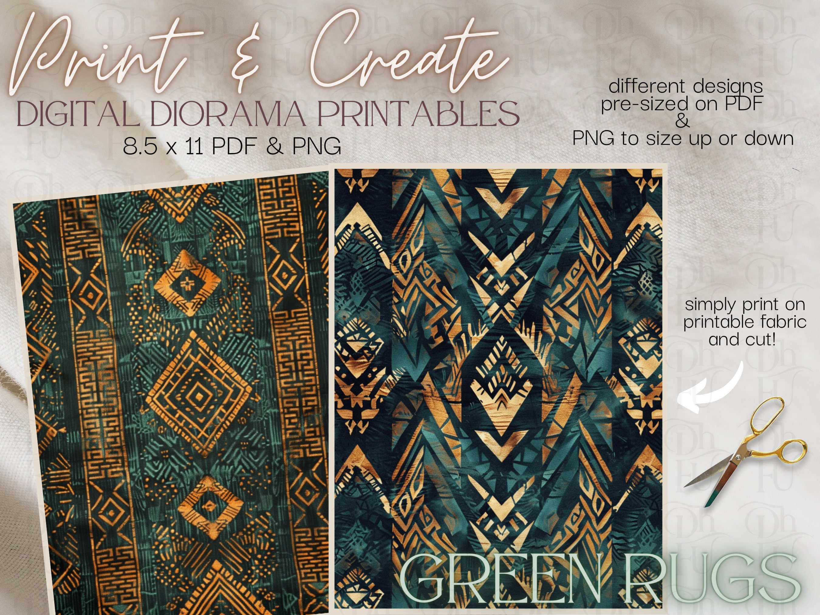 Green Rugs - Print and Create- Printable Dollhouse Rugs - Diorama Props ...