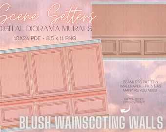 Scene Setters- Blush Wainscoting Walls- Doll Diorama Murals- Digital Download- Printable Background Wallpaper