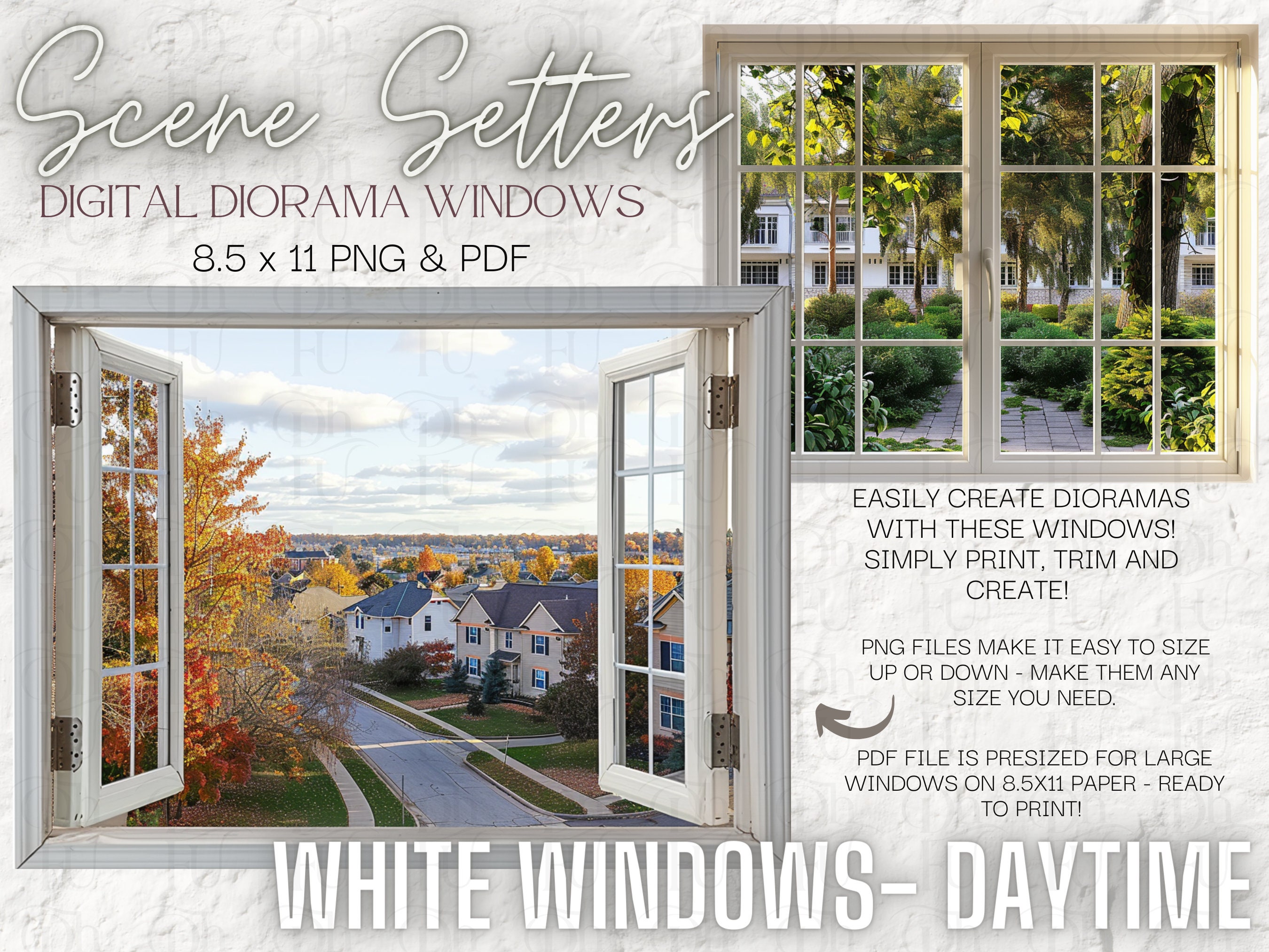 White Windows - Daytime -PNG & PDF- Scene Setters -doll Diorama WINDOWS ...