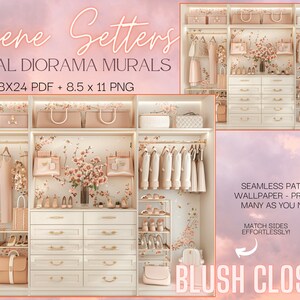 Scene Setters Blush Closets Doll Diorama Murals Digital Download Printable Background Wallpaper zdjęcie 5